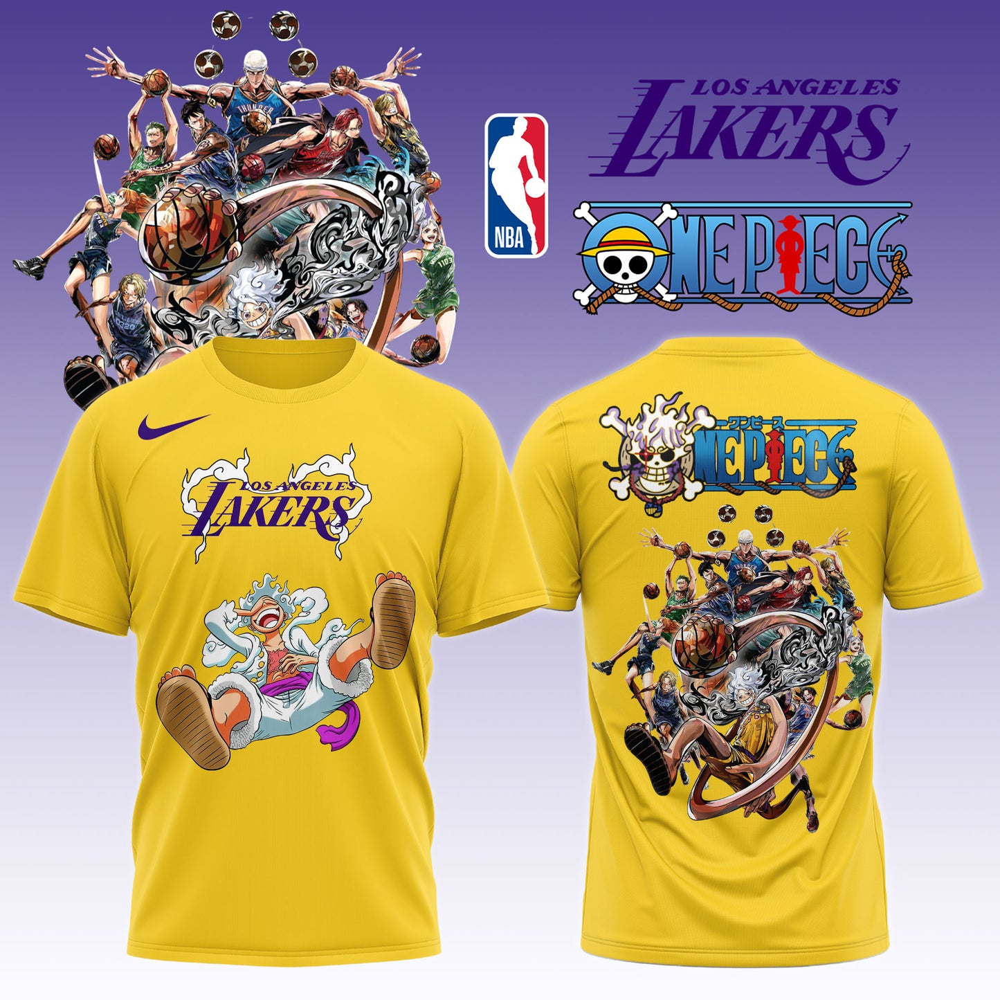 ,,ONE PIECE × NBA Los Angeles Lakers 2025 TShirt 2