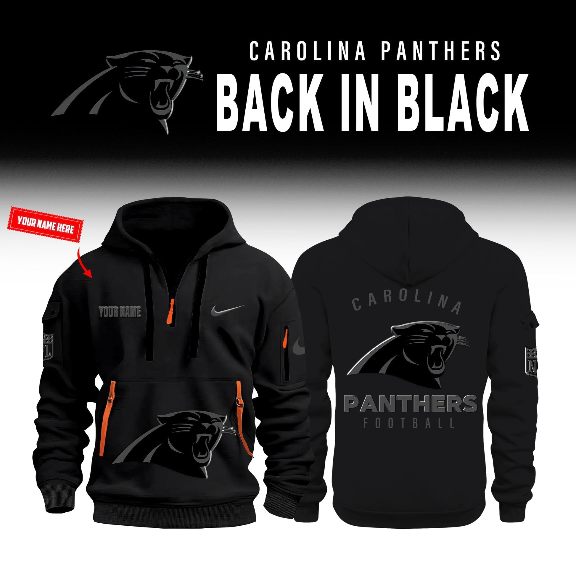Carolina Panthers Back In Black Half Zip Hoodie