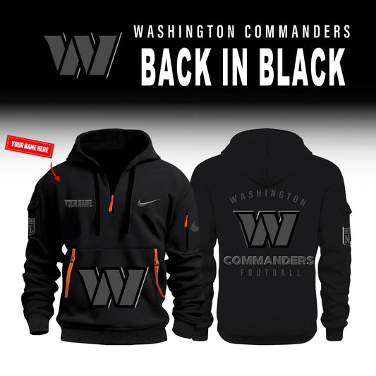 Washington Commanders Back In Black Half Zip Hoodie