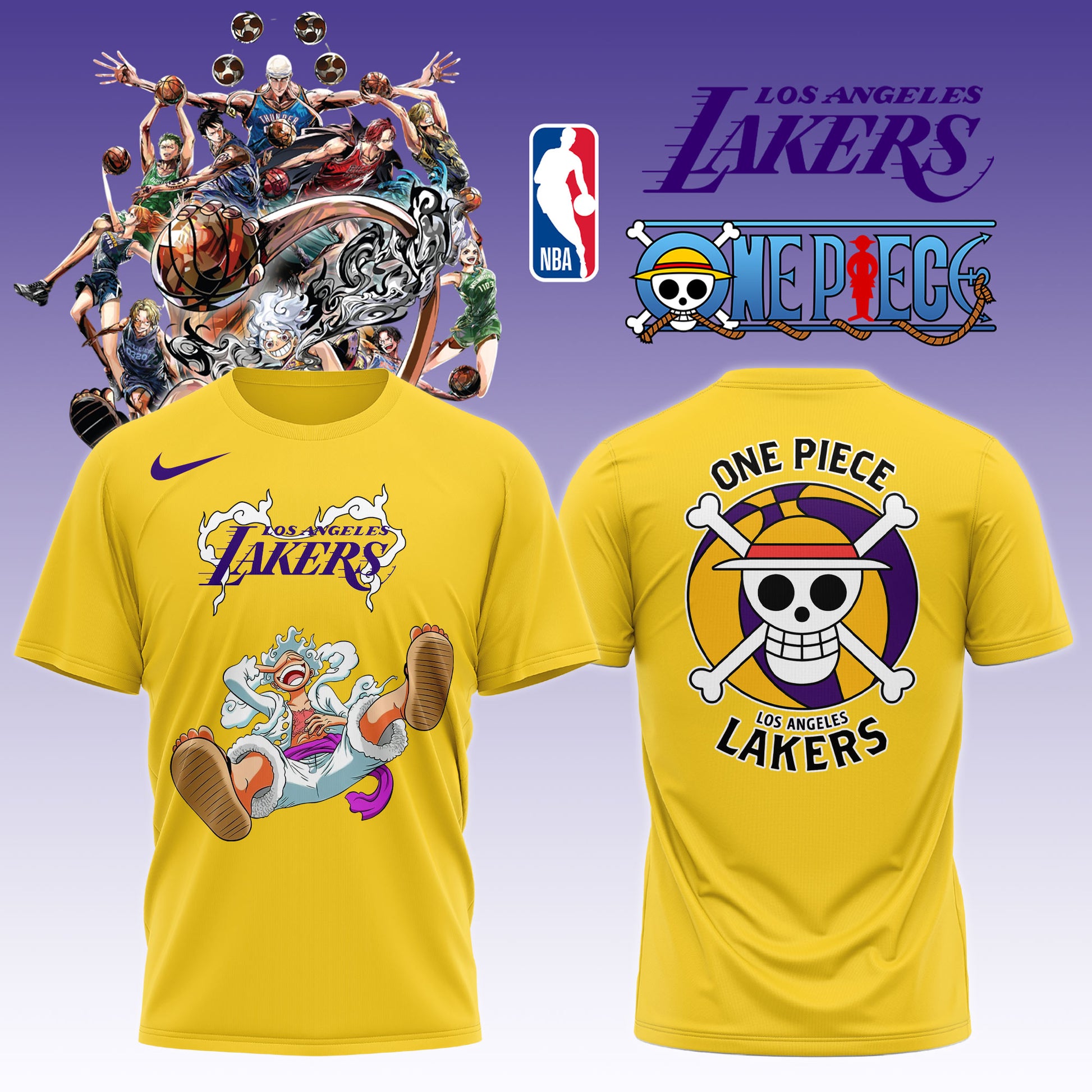 ,,ONE PIECE × NBA Los Angeles Lakers 2025 TShirt 2