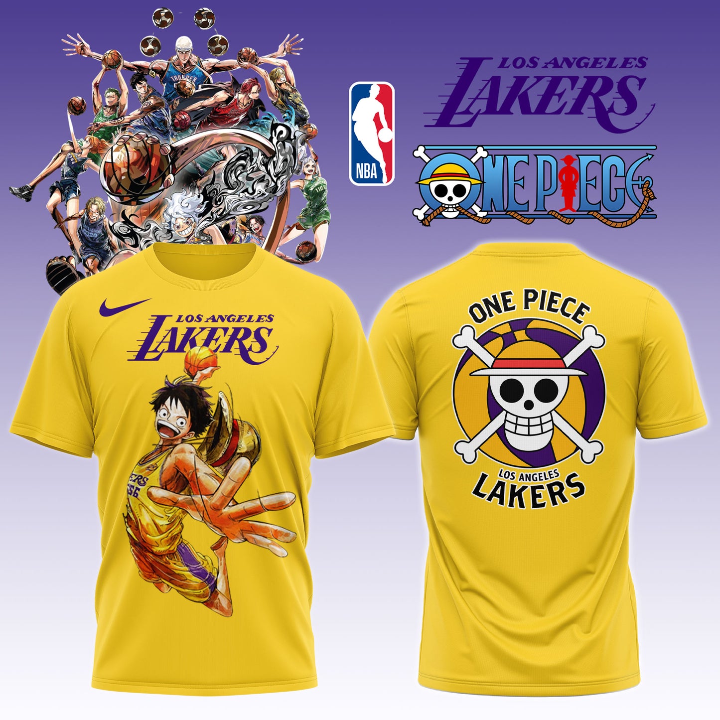 ,,,ONE PIECE × NBA Los Angeles Lakers 2025 TShirt 3