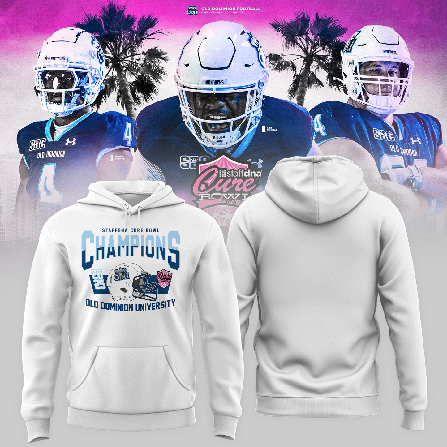 Old Dominion University 2025 STAFFDNA CURE BOWL Champions Hoodie