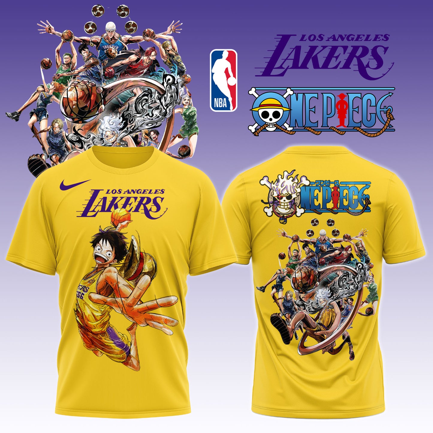 ,,,ONE PIECE × NBA Los Angeles Lakers 2025 TShirt 3