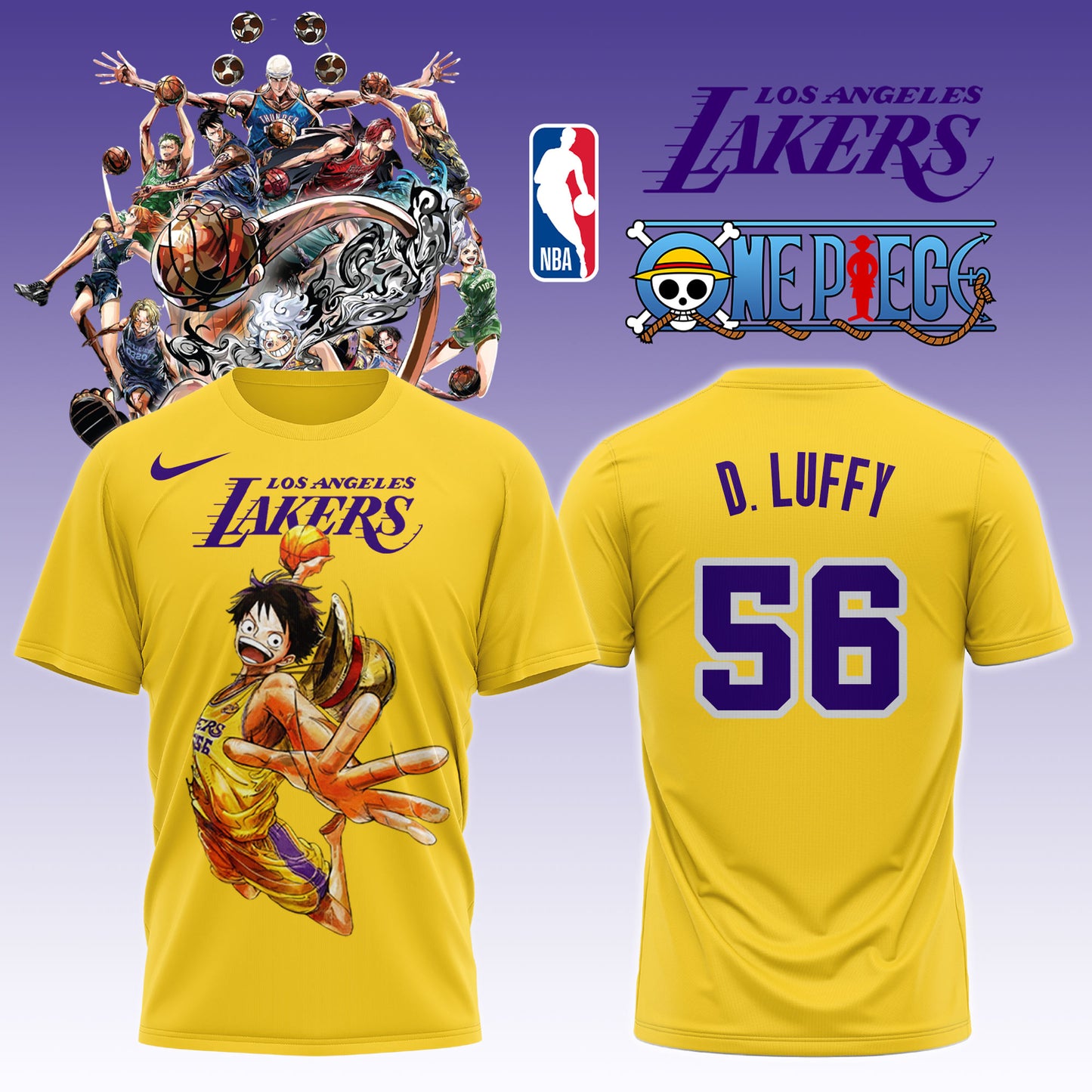 ,,,ONE PIECE × NBA Los Angeles Lakers 2025 TShirt 3
