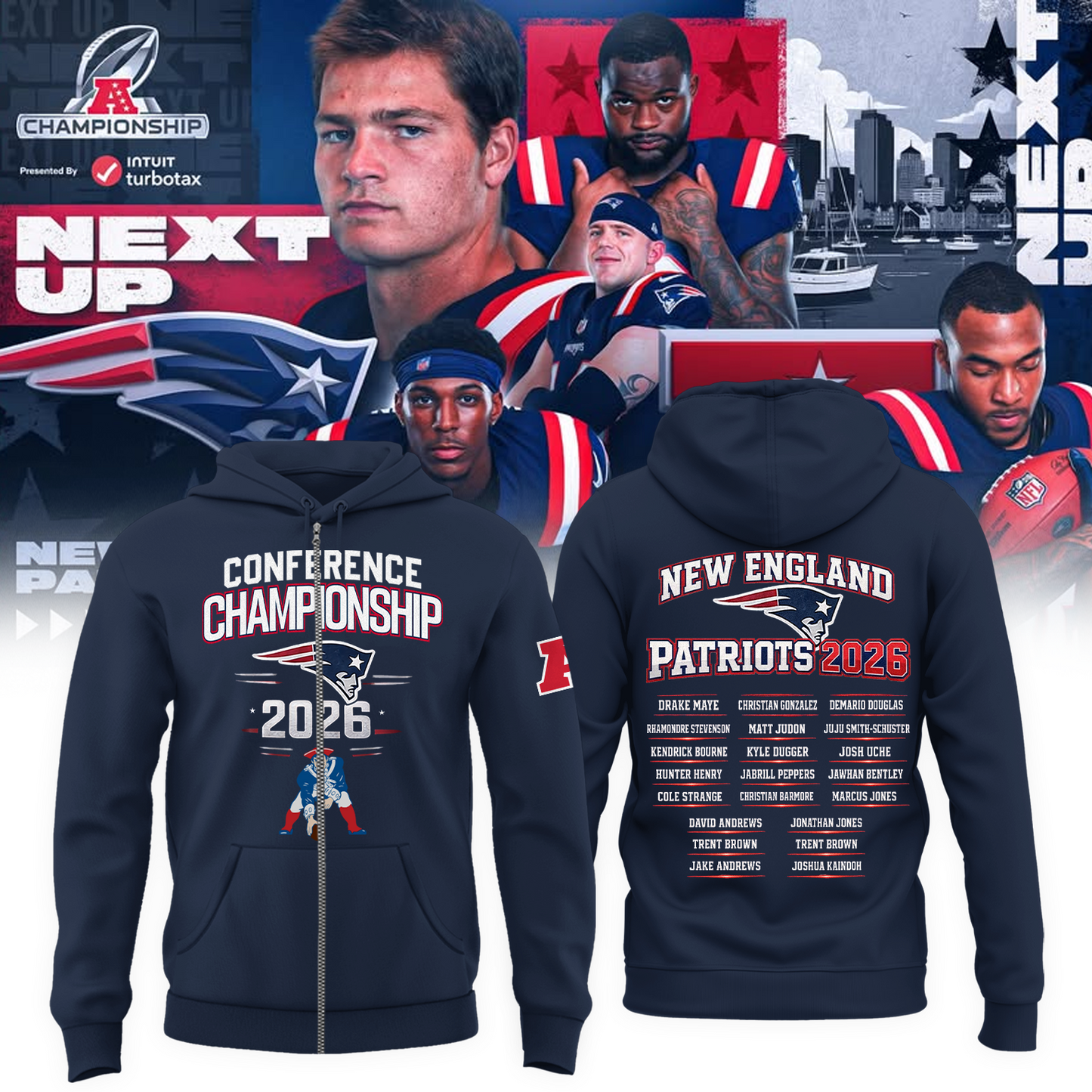 2026 AFC Championship Bound: Patriots Victory Zip Hoodie