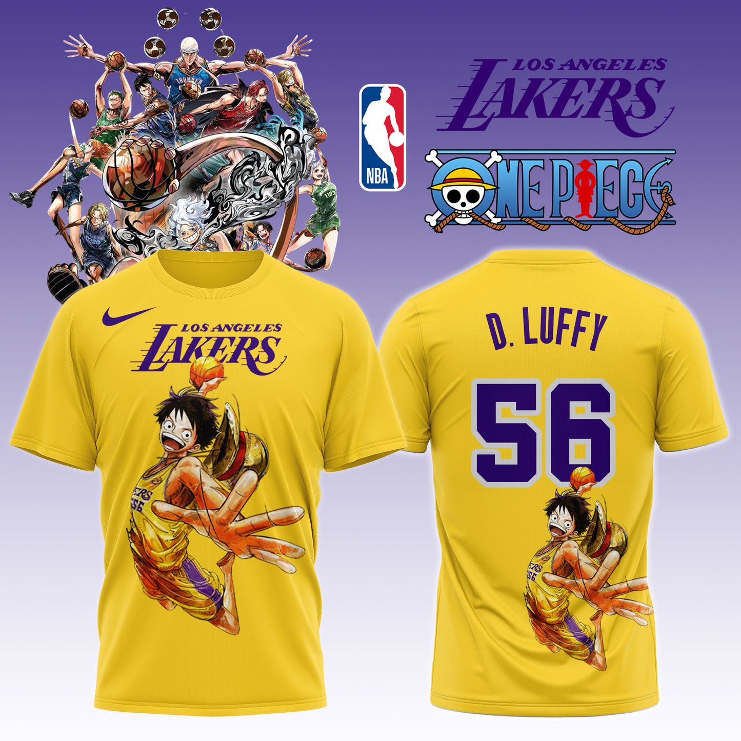 ,,,ONE PIECE × NBA Los Angeles Lakers 2025 TShirt 3