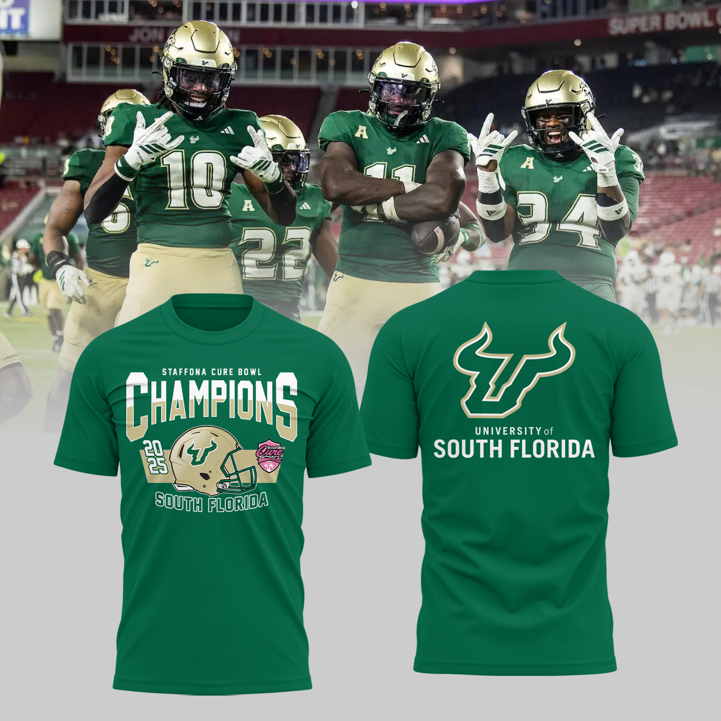SOUTH FLORIDA 2025 STAFFDNA CURE BOWL Champions TShirt