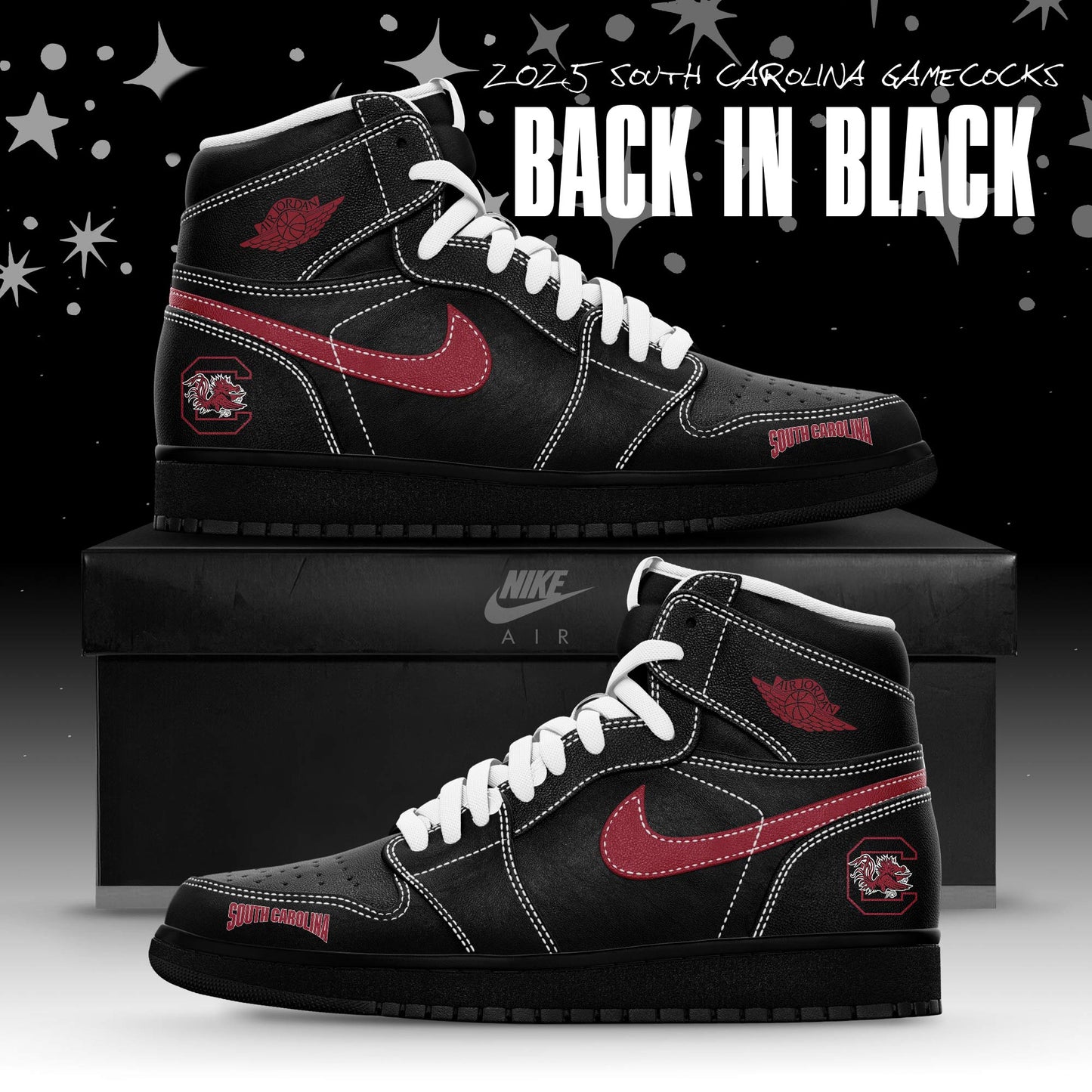 _ Back In Black South Carolina Gamecocks Special Edition Air Jordan1 Shoes