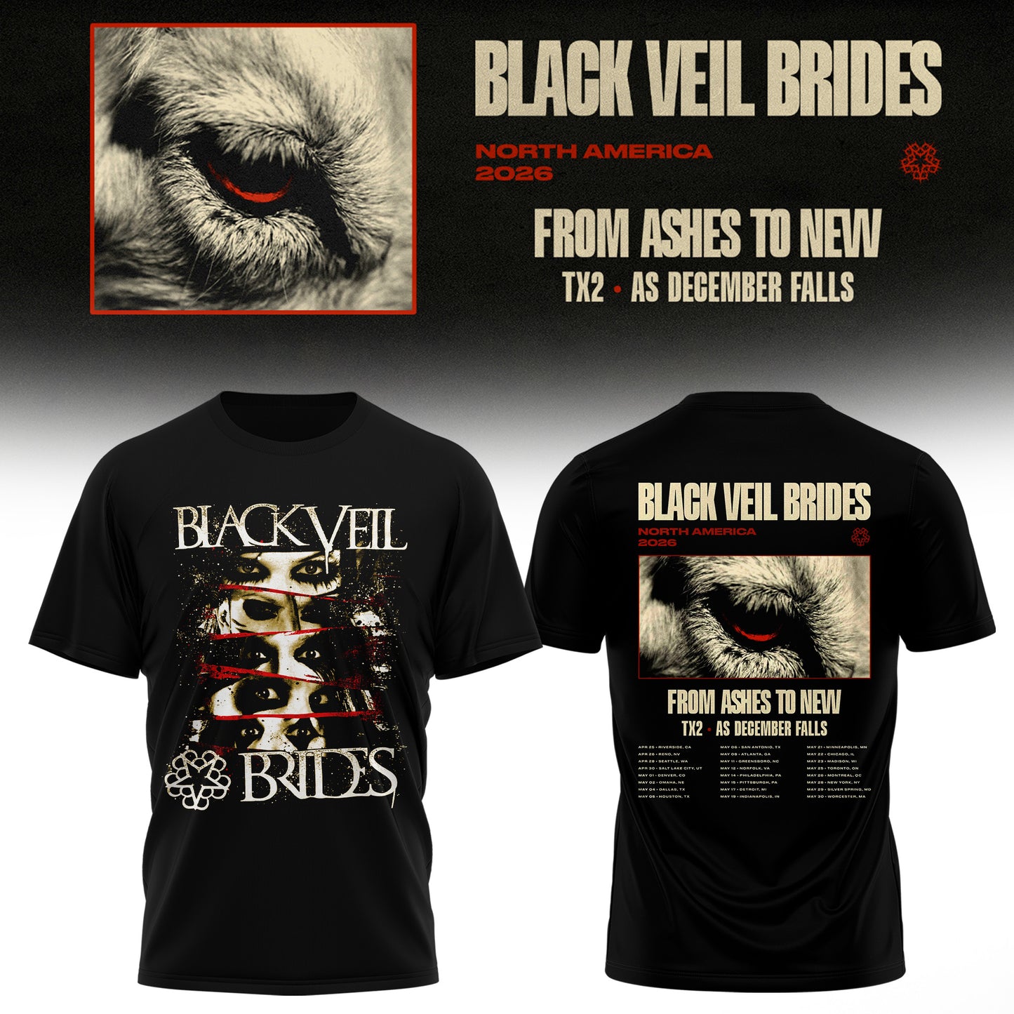Black Veil Brides – From Ashes To New Tour (North America 2026) Limited Tshirt