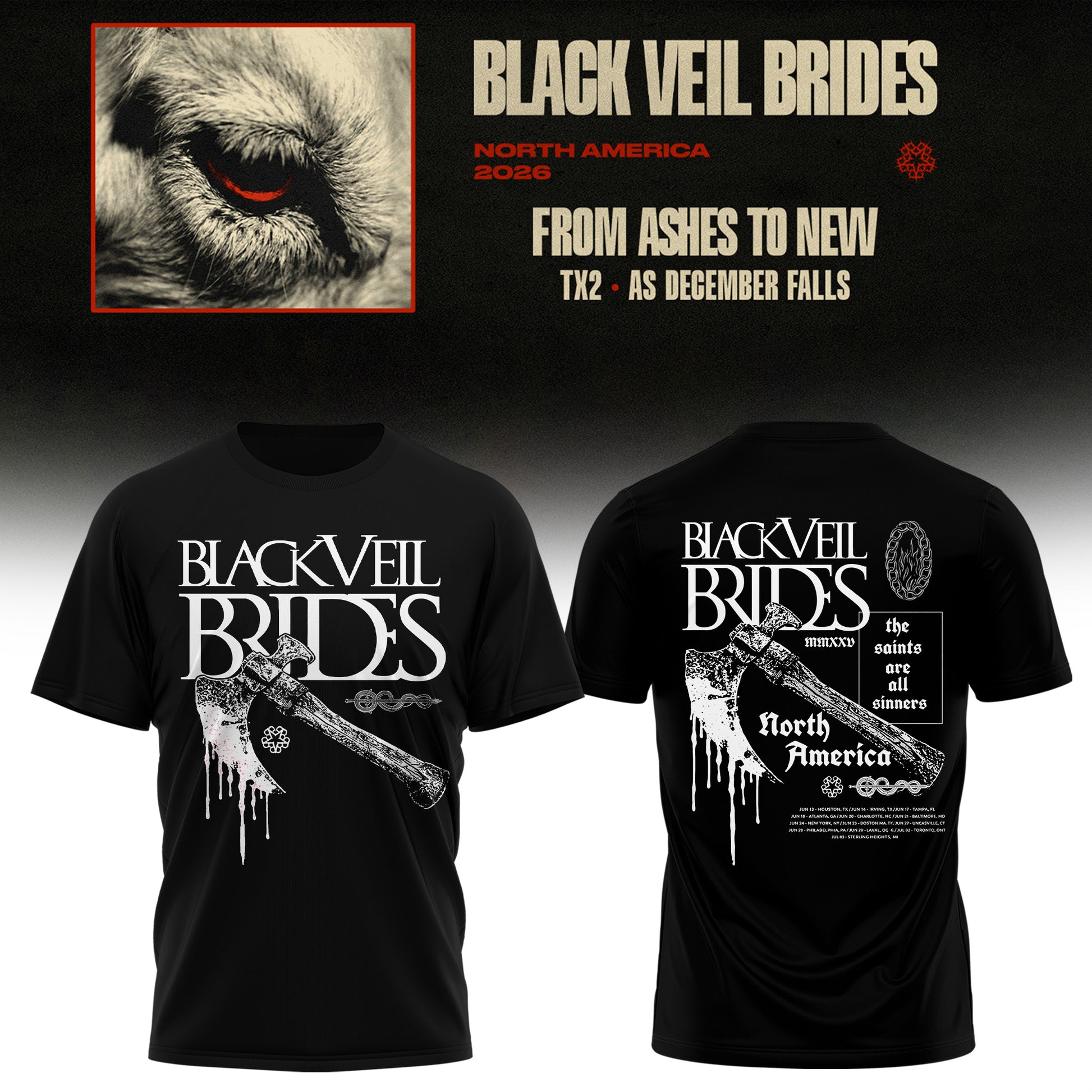 Black Veil Brides – From Ashes To New Tour (North America 2026) Limited Tshirt