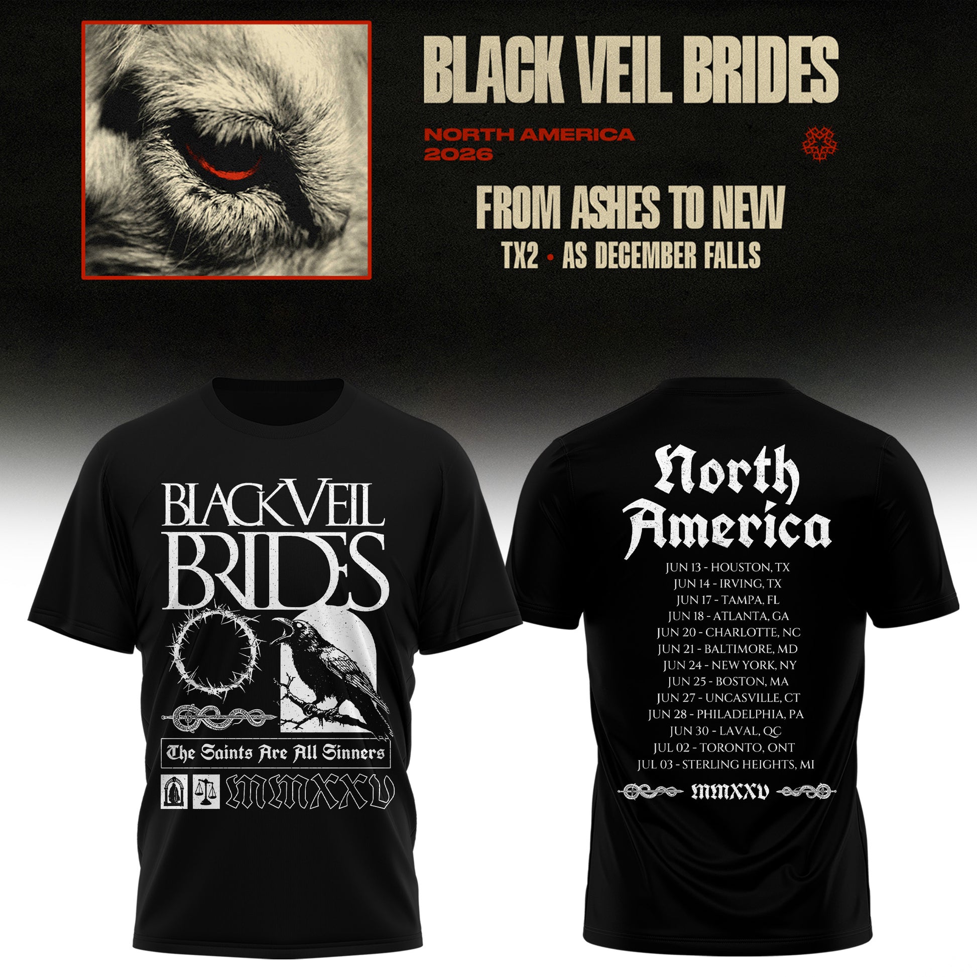 Black Veil Brides – From Ashes To New Tour (North America 2026) Limited Tshirt