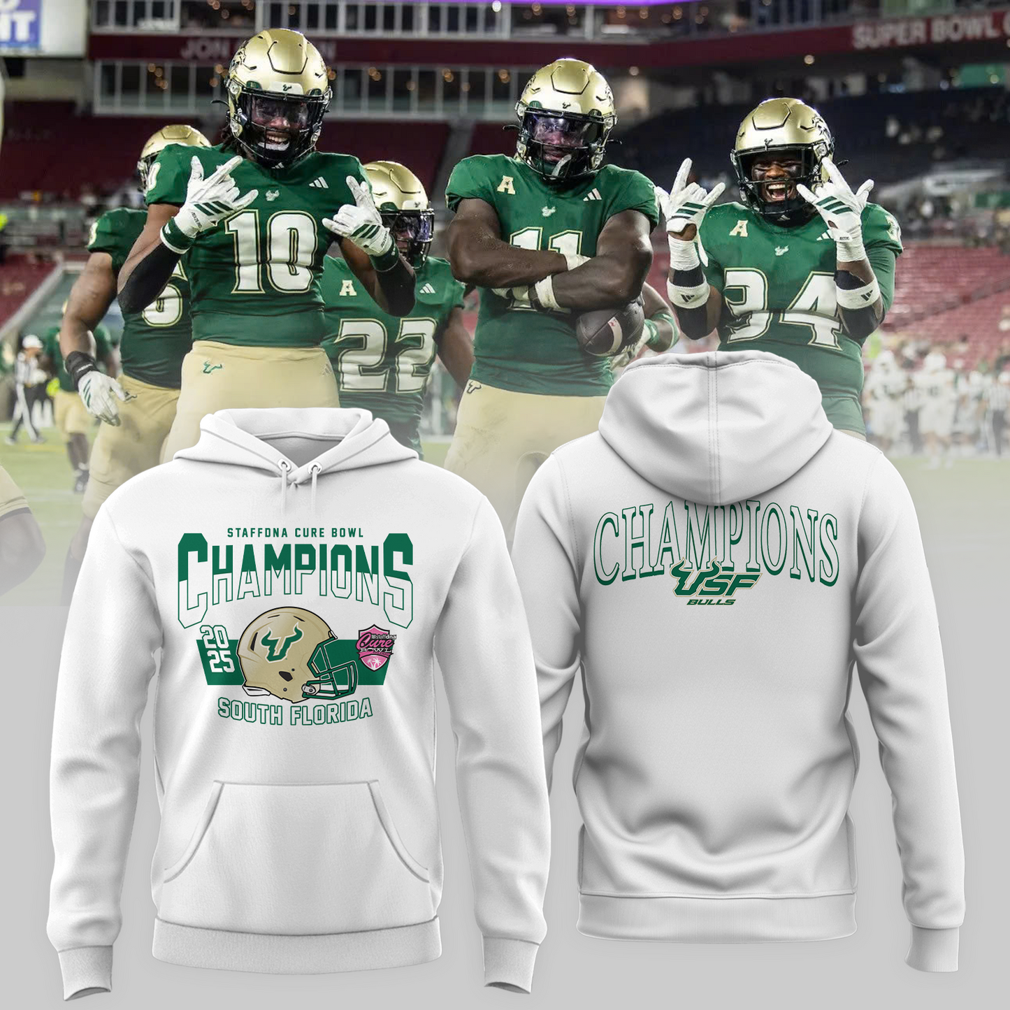 SOUTH FLORIDA 2025 STAFFDNA CURE BOWL Champions Hoodie