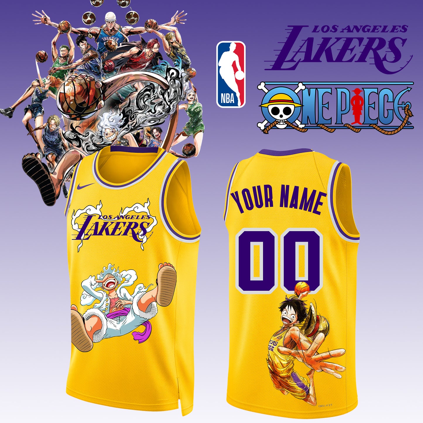 _,ONE PIECE × NBA Los Angeles Lakers 2025 Jersey ( Custom Name &amp; Number ) 2