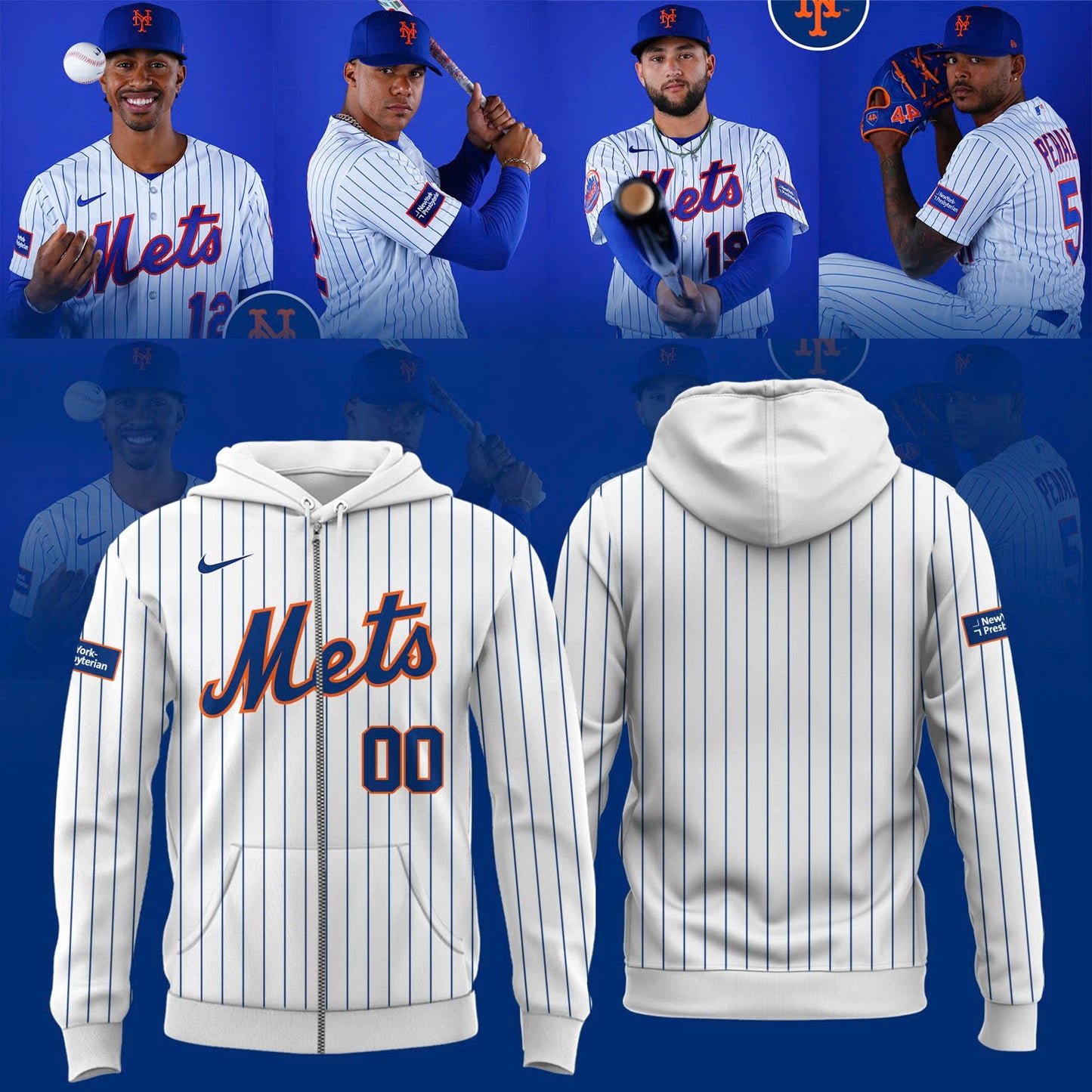 Mets Empire Pinstripe Zip Hoodie