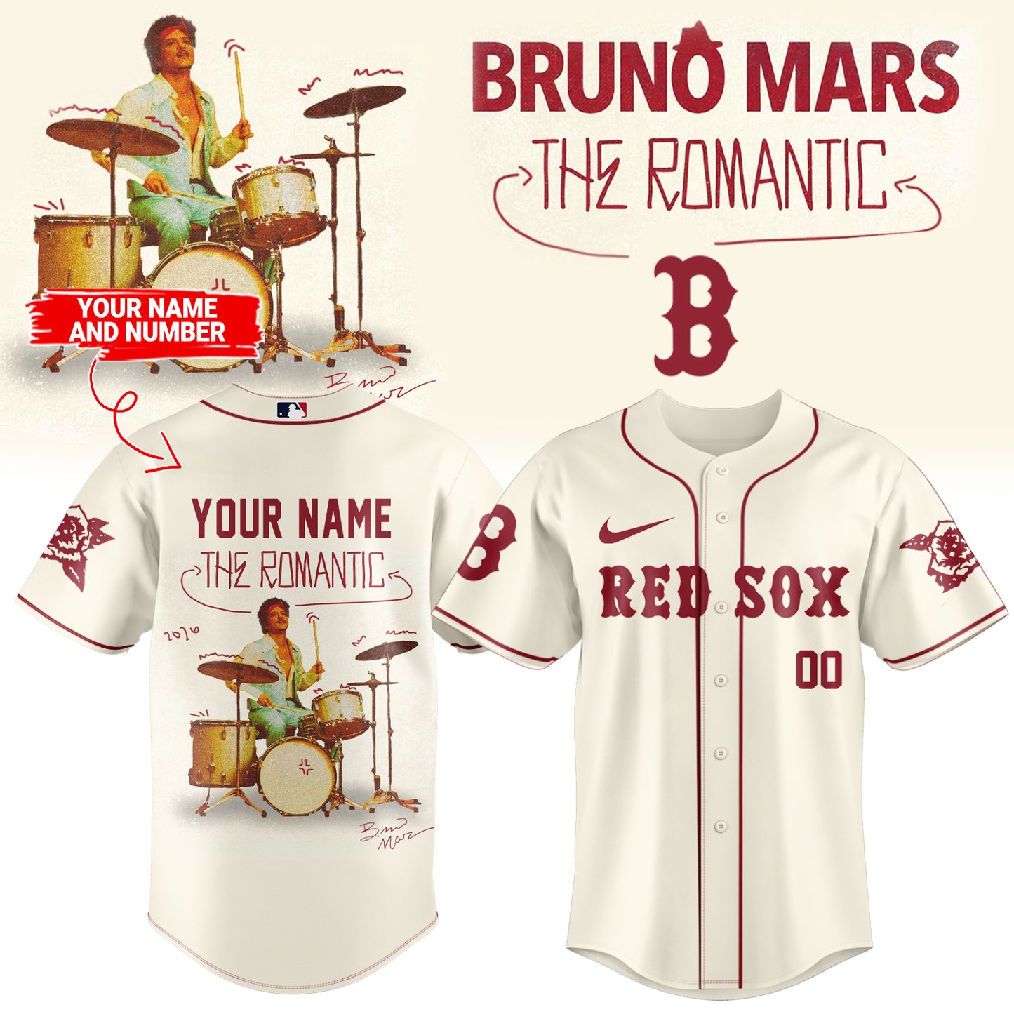 ,Baseball X Bruno Mars ”The Romantic Tour 2026” Limited Edition Signature – Jersey 2 (Custom Name&Number )