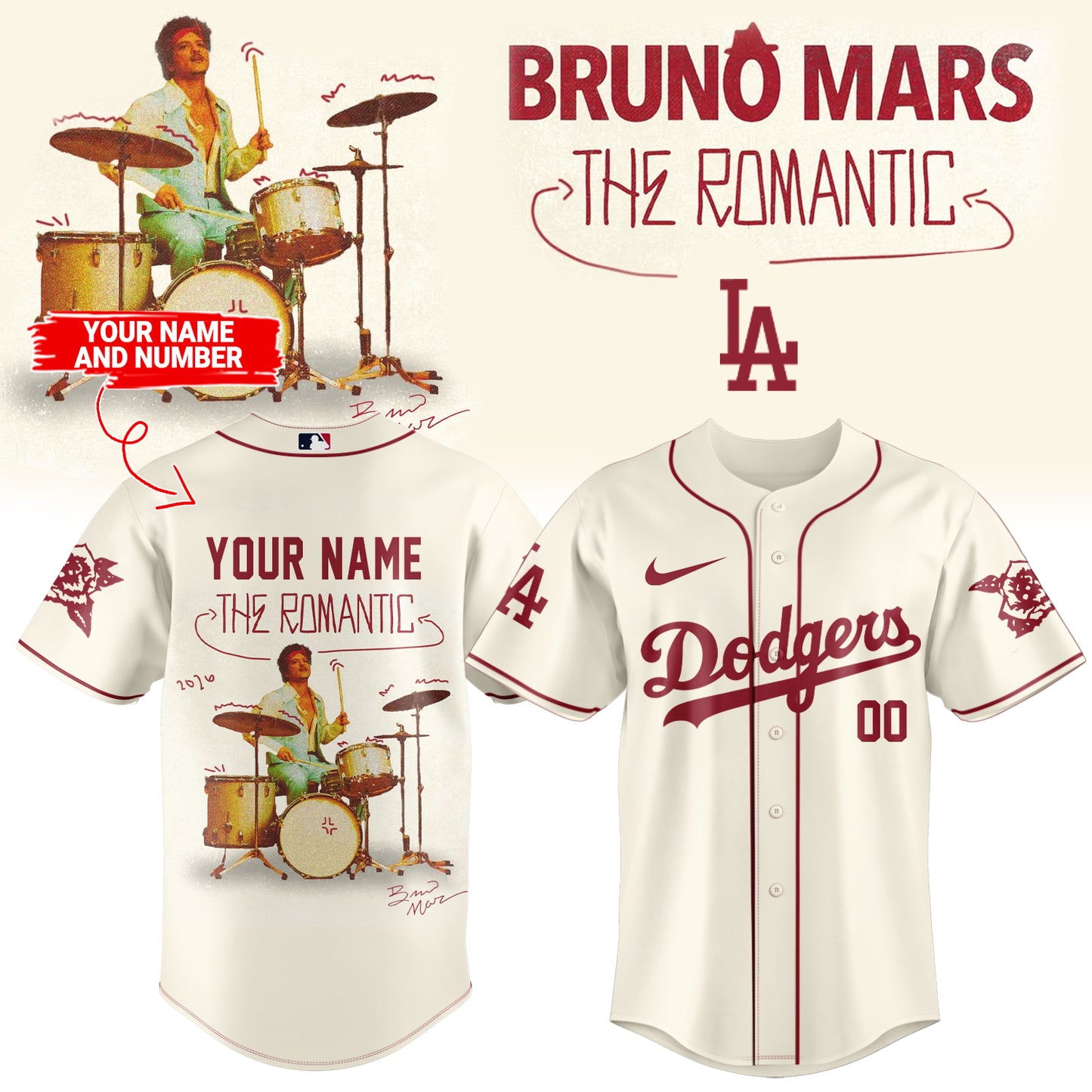 ,Baseball X Bruno Mars ”The Romantic Tour 2026” Limited Edition Signature – Jersey 2 (Custom Name&Number )