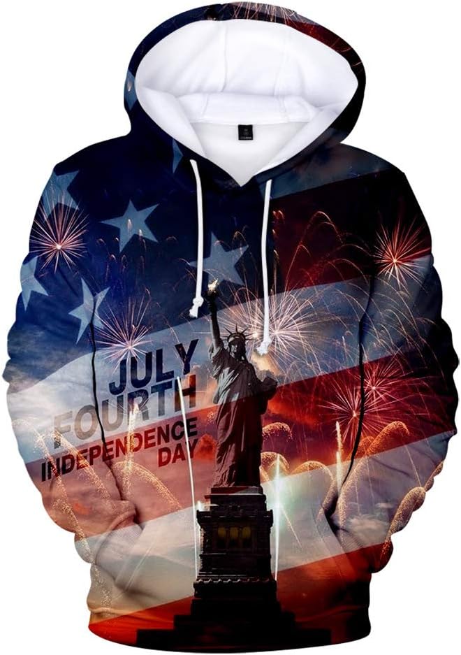 Men Women Casual Long Sleeve Sweatshirt American Independence Day Eagle/USA Flag 3D Print Hoodies