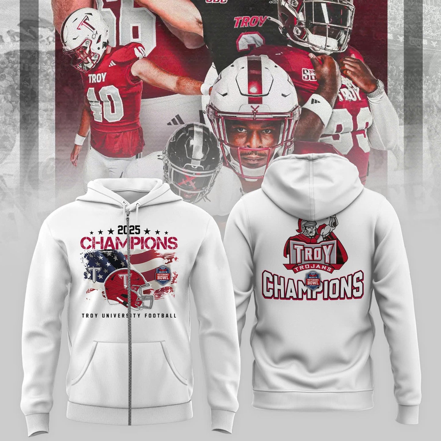 Troy University Football 2025 IS4S SALUTE TO VETERANS BOWL Champions Zip Hoodie
