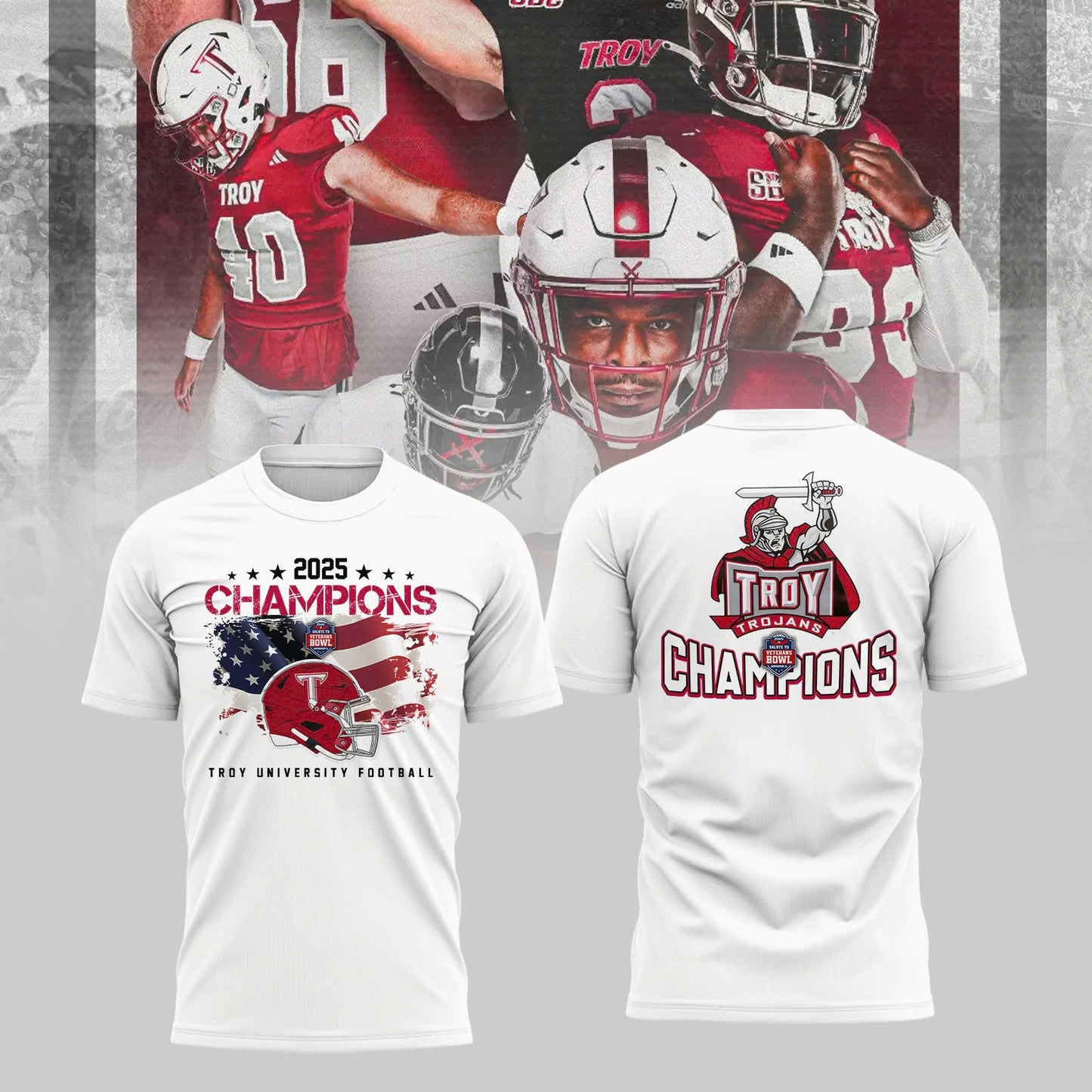 Troy University Football 2025 IS4S SALUTE TO VETERANS BOWL Champions TShirt