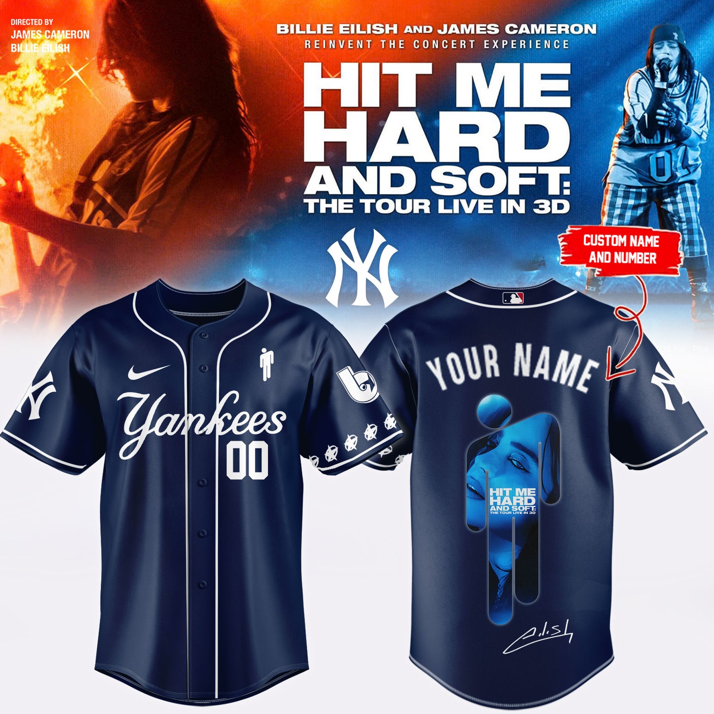 .Baseball x Billie Eilish HIT ME HARD AND SOFT: THE TOUR Jersey 8 (Custom Name & Number)