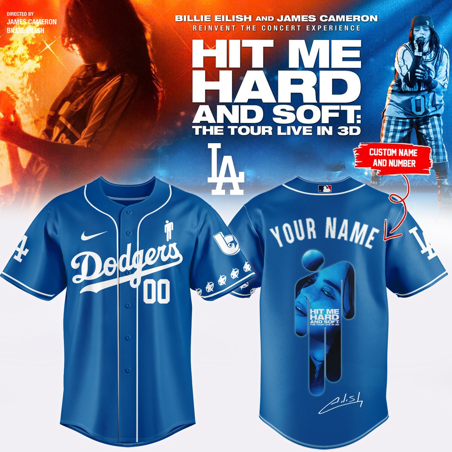 .Baseball x Billie Eilish HIT ME HARD AND SOFT: THE TOUR Jersey 8 (Custom Name & Number)