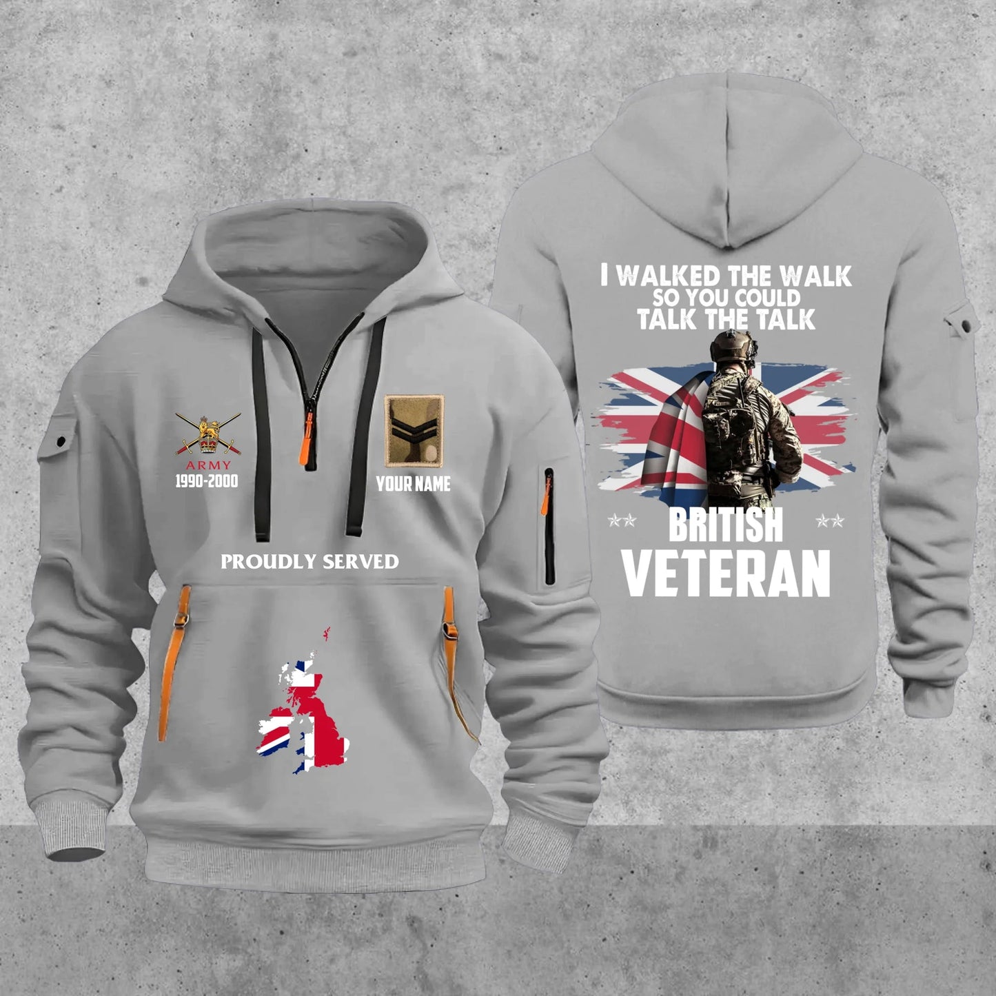 Personalized UK Soldier/ Veteran With Name, Year And Rank Zip Hoodie Multicolor