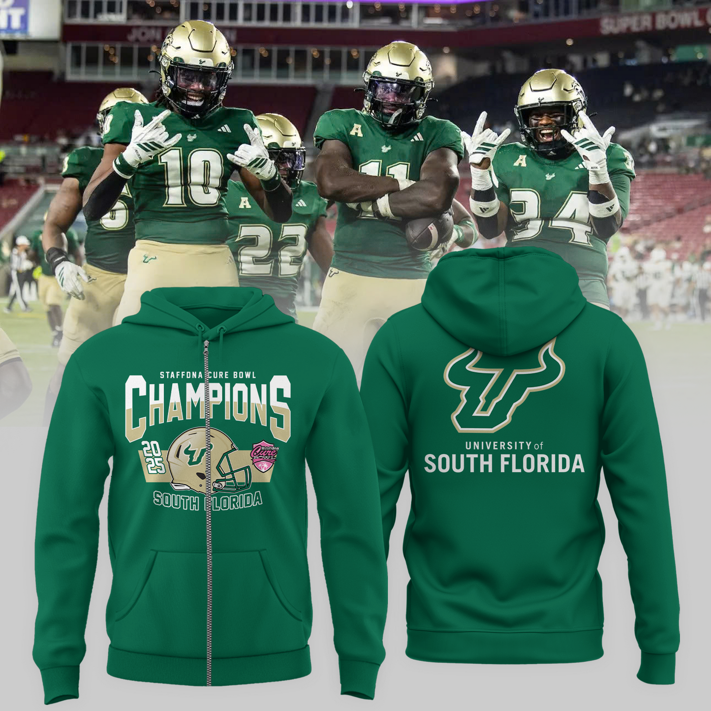 SOUTH FLORIDA 2025 STAFFDNA CURE BOWL Champions Zip Hoodie
