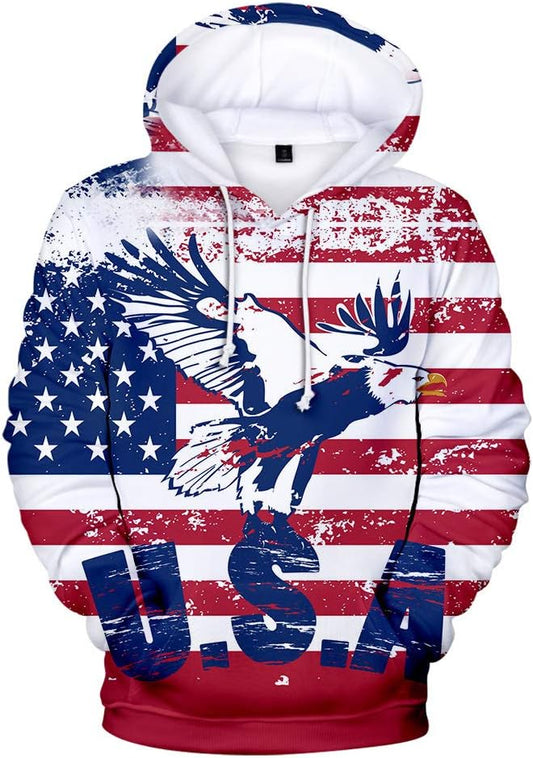 Men Women Casual Long Sleeve Sweatshirt American Independence Day Eagle/USA Flag 3D Print Hoodies