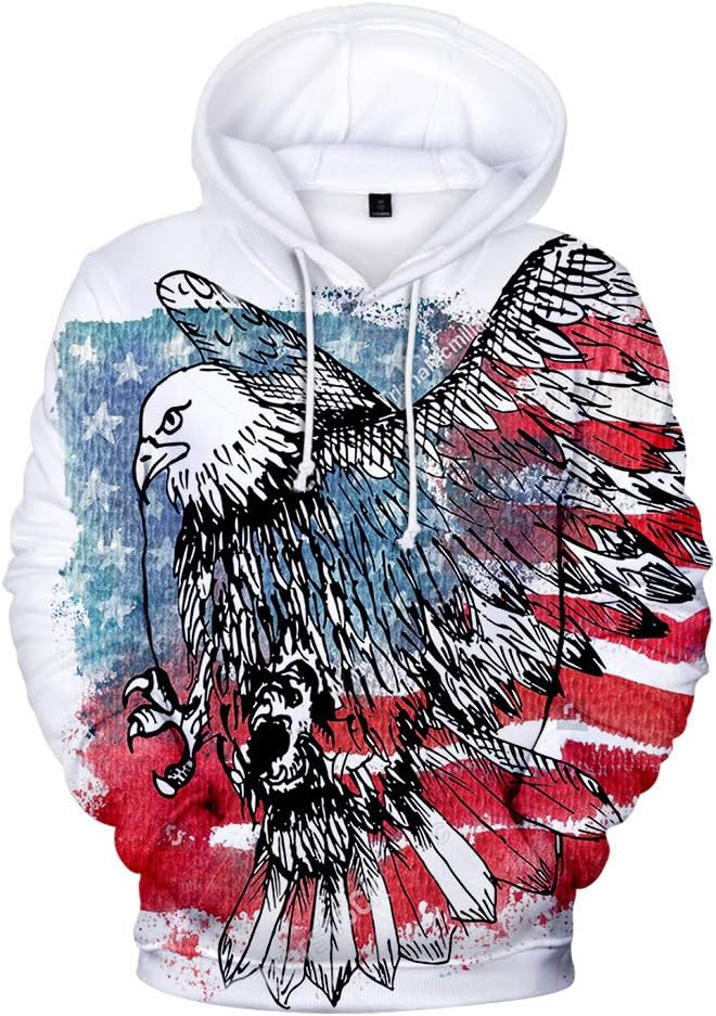 Men Women Casual Long Sleeve Sweatshirt American Independence Day Eagle/USA Flag 3D Print Hoodies