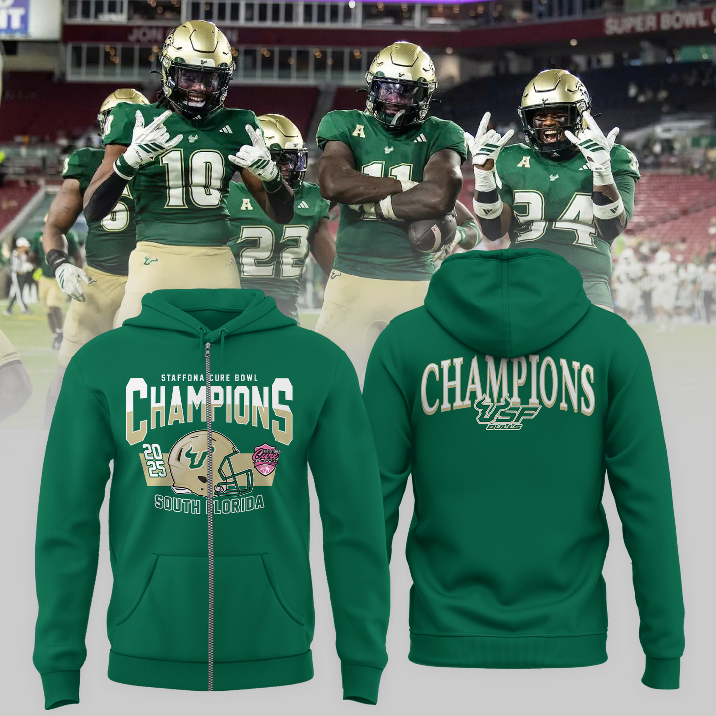 SOUTH FLORIDA 2025 STAFFDNA CURE BOWL Champions Zip Hoodie