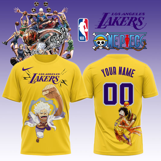 ,ONE PIECE × NBA Los Angeles Lakers 2025 TShirt (Custom Name &amp; Number) 1