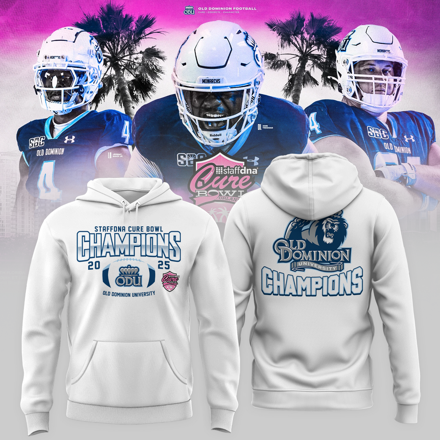 Old Dominion University 2025 STAFFDNA CURE BOWL Champions Hoodie