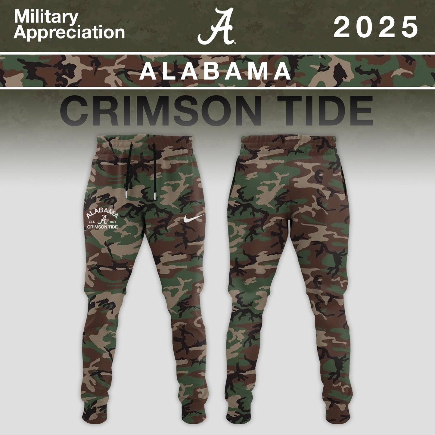 _ Alabama Crimson Tide 2025 Military Appreciation Limited Edition Sweatshirt – Camo