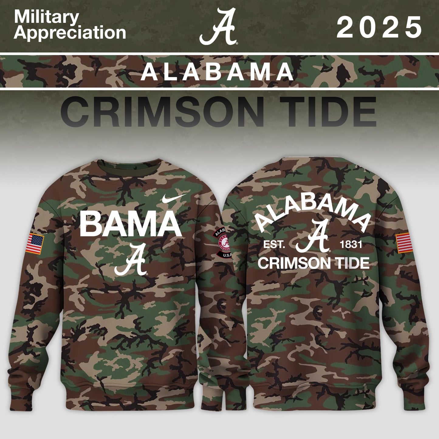 _ Alabama Crimson Tide 2025 Military Appreciation Limited Edition Sweatshirt – Camo
