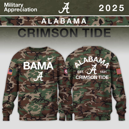 _ Alabama Crimson Tide 2025 Military Appreciation Limited Edition Sweatshirt – Camo