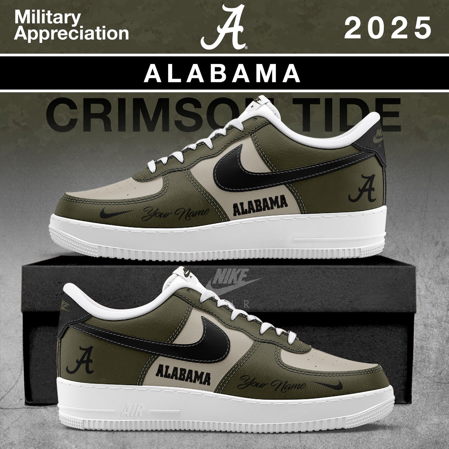 _ Alabama Crimson Tide 2025 Military Appreciation Limited Edition Custom AF1 Sneaker