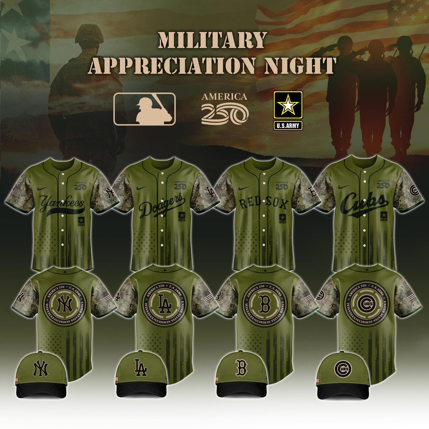 .Baseball x  Army Military Appreciation 250 America Jersey Limited Edition 2026