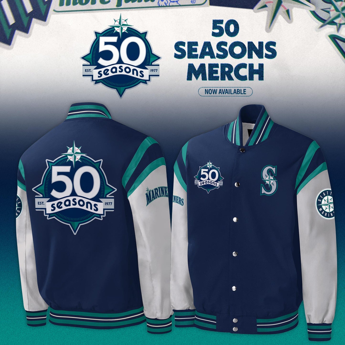 _ Seattle Mariners 50 Seasons Celebration Special Edition Bomber Jacket
