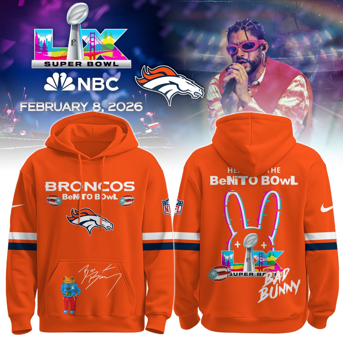 D Broncos x Bad Bunny | Super Bowl 2026 Hoodie Limited Edition Selling Out Fast