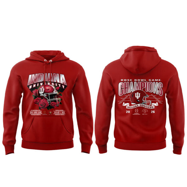. The 2026 Rose Bowl Champion Indiana Hoosiers Red Hoodie V3