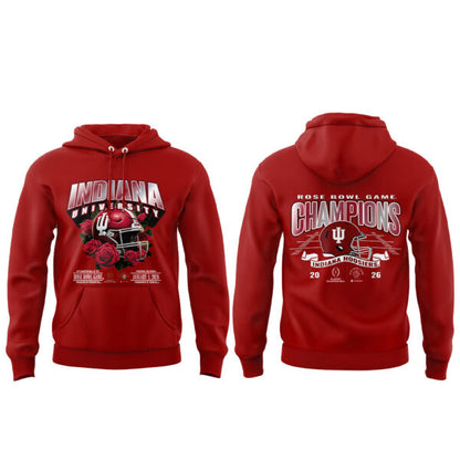 . The 2026 Rose Bowl Champion Indiana Hoosiers Red Hoodie V3