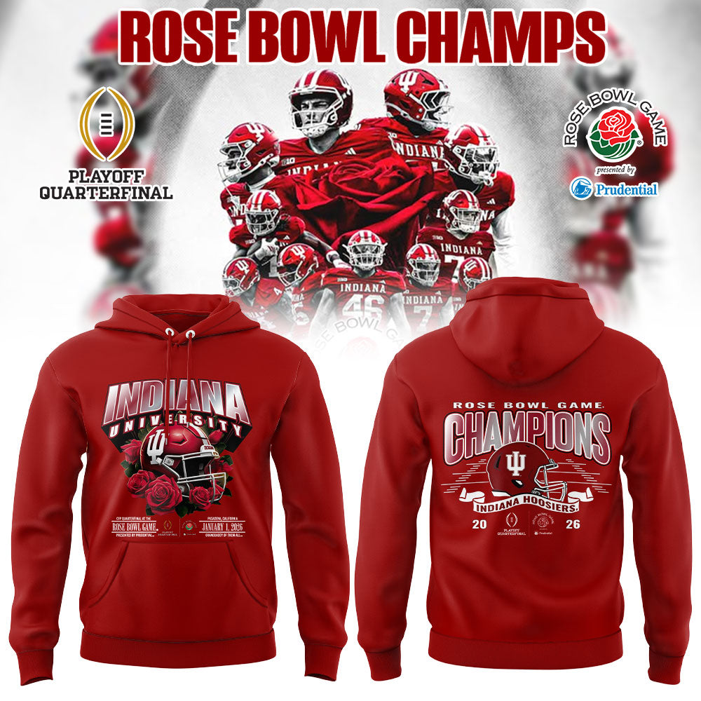 . The 2026 Rose Bowl Champion Indiana Hoosiers Red Hoodie V3