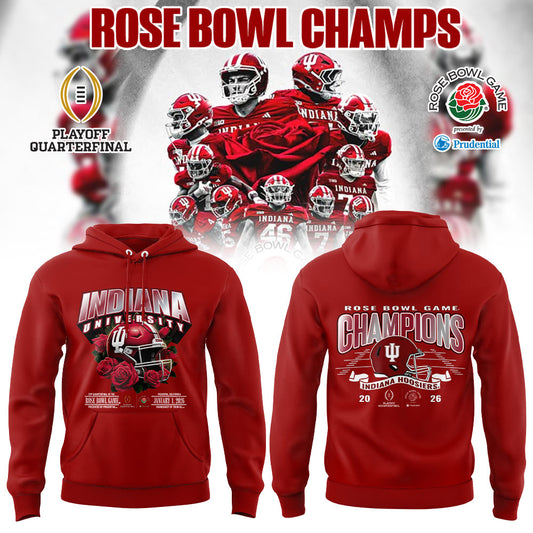 . The 2026 Rose Bowl Champion Indiana Hoosiers Red Hoodie V3