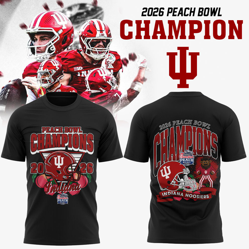 . Indiana Hoosiers Peach Bowl Champion 2026 Black Shirt