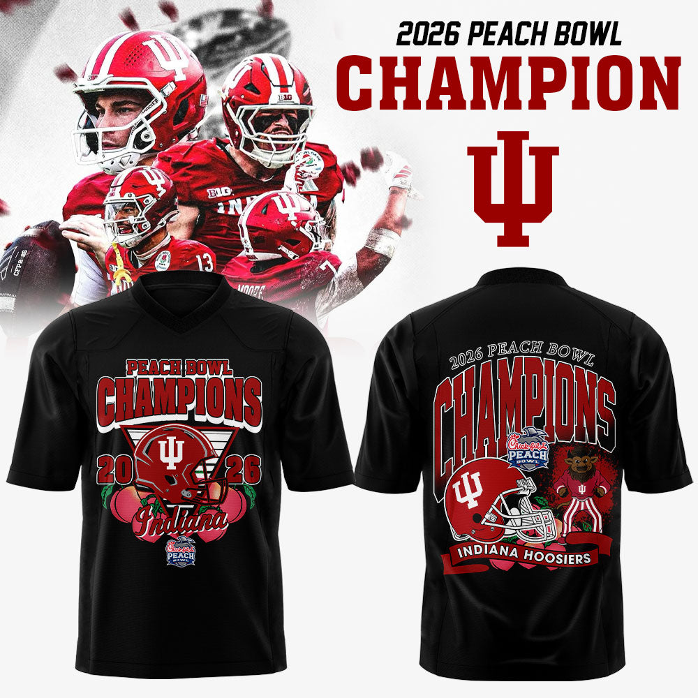 . Indiana Hoosiers Peach Bowl Champion 2026 Black Football Jersey