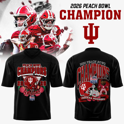 . Indiana Hoosiers Peach Bowl Champion 2026 Black Football Jersey