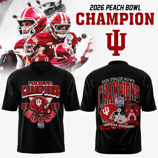 . Indiana Hoosiers Peach Bowl Champion 2026 Black Football Jersey