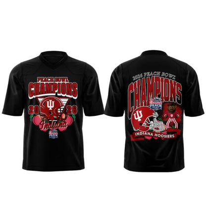 . Indiana Hoosiers Peach Bowl Champion 2026 Black Football Jersey