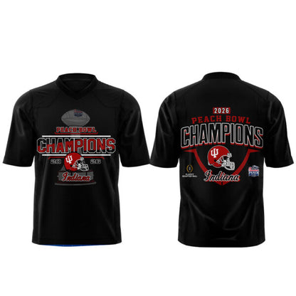 . Indiana Hoosiers Peach Bowl Champion 2026 Black Football Jersey V2