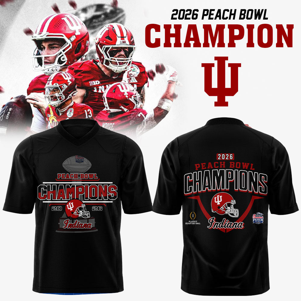 . Indiana Hoosiers Peach Bowl Champion 2026 Black Football Jersey V2